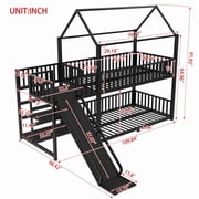 Bellemave Bunk Bed with Slide and Stairs, Metal Twin Over Twin House Bunk Bed Frame with Storage Shelves, Floor Low Bunk Beds for Bedroom (Black)