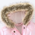 thumbnail image 3 of ZDHoor Girls Medium Long Puffer Jacket Metallic Glitter Hooded Long Sleeve Winter Warm Coat Pink 5-6, 3 of 7