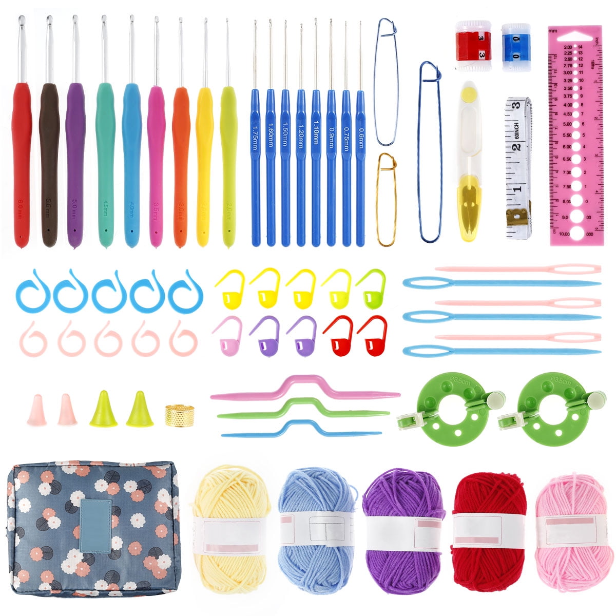 Protoiya Crochet Hook Set with Storage Bag 67Pcs Ergonomic Knitting Needles Tool Set with Soft Grip Handle Portable Full Crochet Starter Kit Gifts for Beginners Adults