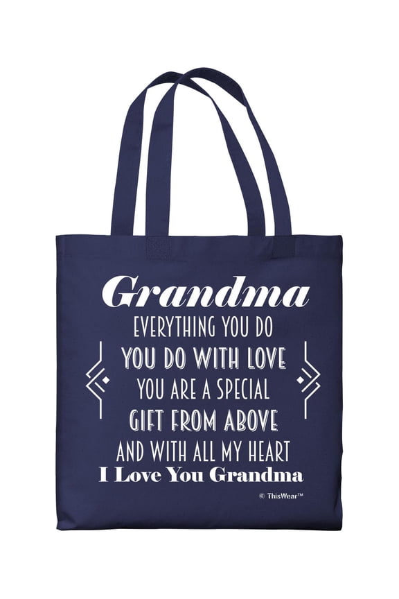 Gifts for Grandma Grandma You Are A Special Gift From Above Poem Lightweight Navy Canvas Tote Bag