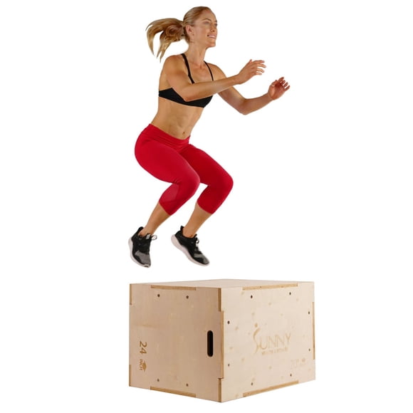 Boîte Plyo en bois Sunny Health & Fitness avec couvercle en mousse amovible, capacité de poids de 227 kg et réglage de la hauteur 3 en 1 - 76 cm / 61 cm / 51