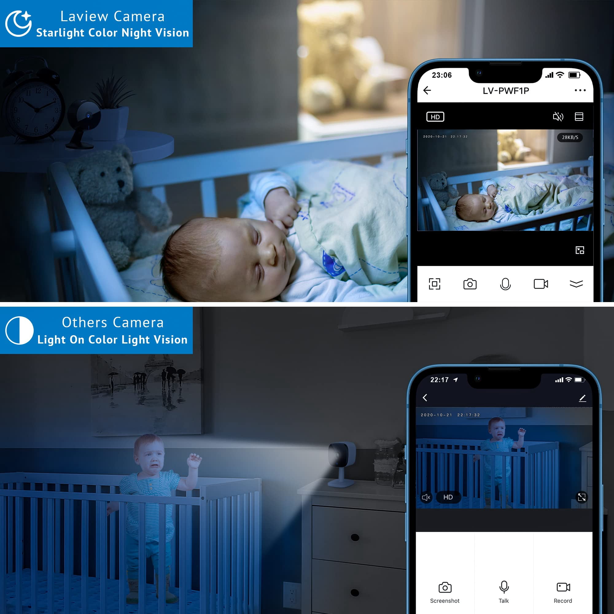 LaView 4MP 2K Cameras for Home Security Indoor,Home Security Camera for Baby/Elder/Pet/Nanny,Baby Cam Starlight Sensor Color Night Vision,US Cloud Service,Works with Alexa