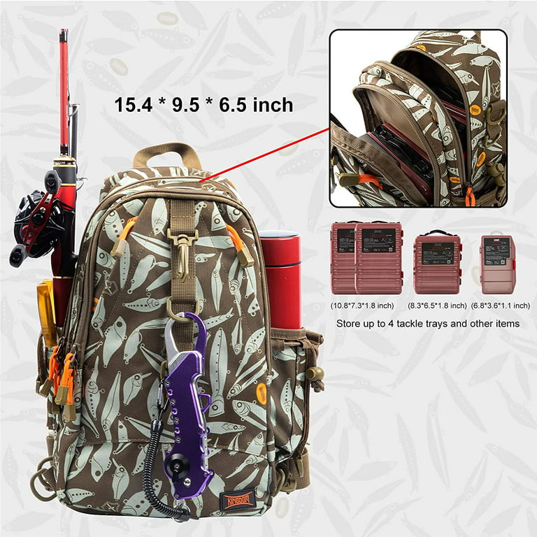 Kingdom Fishing Tackle Backpack Storage Bag, Water-Resistant Fishing  Backpack with Rod Holder, Fishing Gear Bag 
