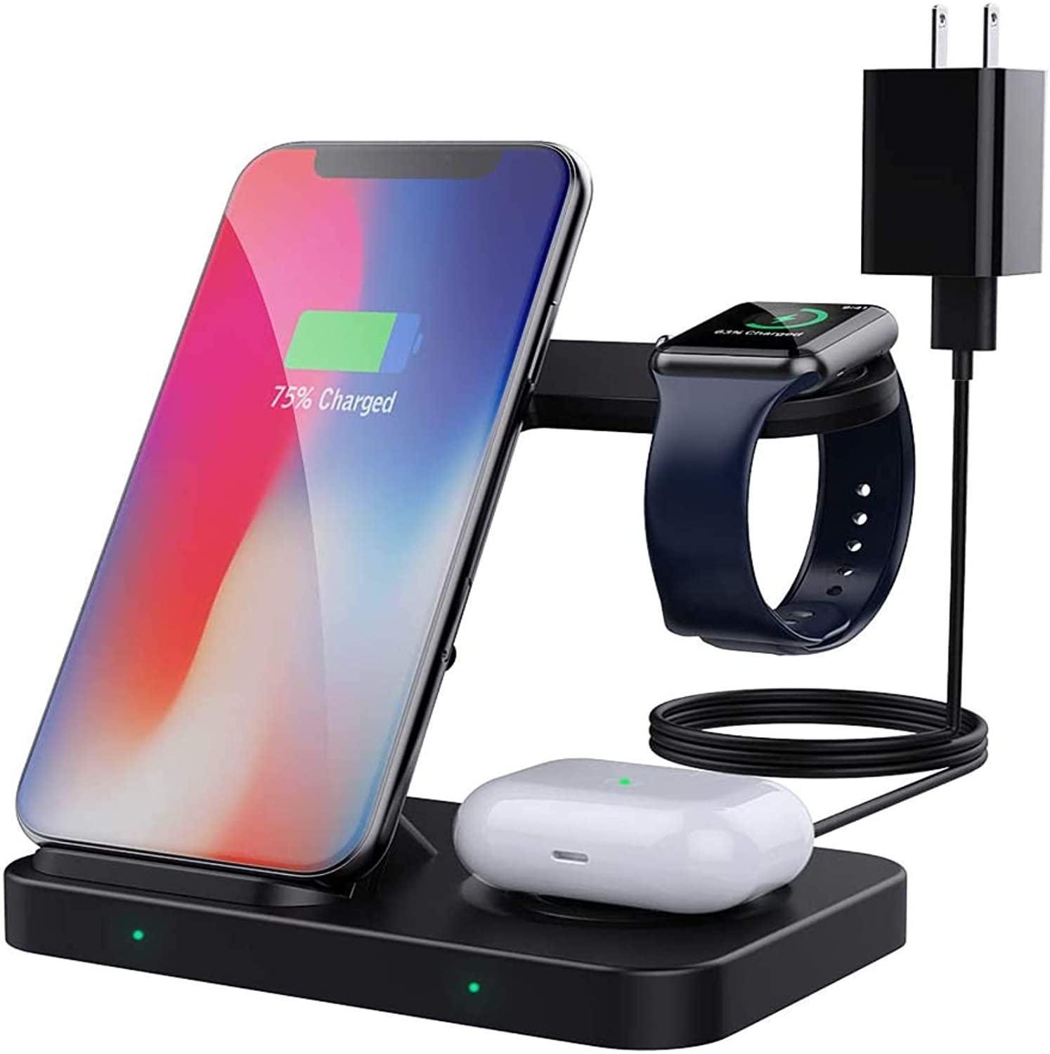 3 in 1 Wireless Charger Stand, 10W Fast Charging Dock Station Compatible Galaxy  Watch 3 41mm/45mm/42mm/46mm/Active 2/1/Buds, iPhone12/11/SE/ Watch SE/6/5/4/ 3/Airpods Pro(with QC3.0 Adapter) | Walmart Canada