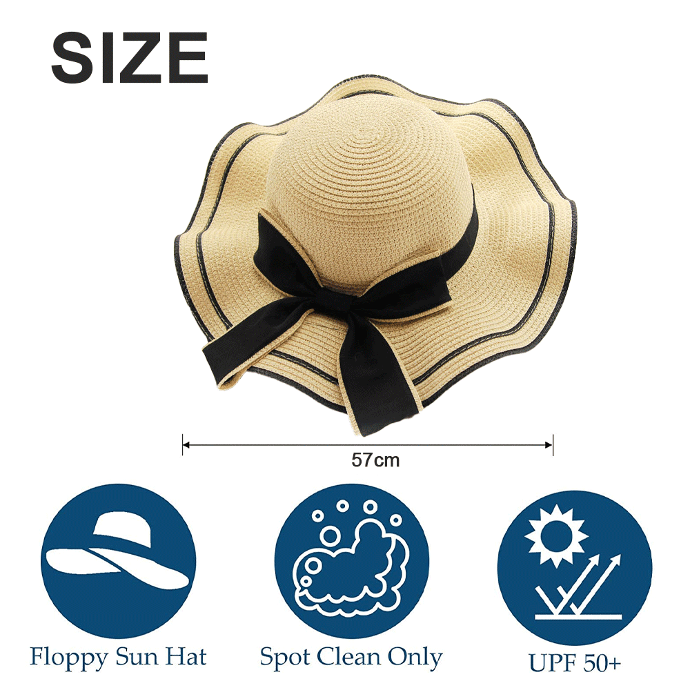 Hat circumference 57cm, bow straw hat, large brim, wavy edge  display picture 1
