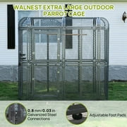 Walnest Large Walk-in Cage 77-inch Heavy Duty Bird Cage Outdoor Diamond Grid Aviary Parrot Cage with 2 Feeding Bowls(Sliver)