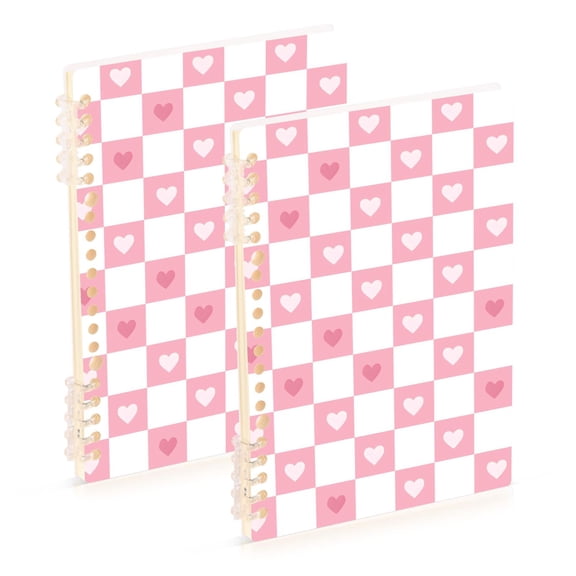 FORMRS 1-Subject Spiral Notebook 8" x 5" College Ruled 60 Refillable Sheet A5 Hard Cover, Pink Checkered Heart