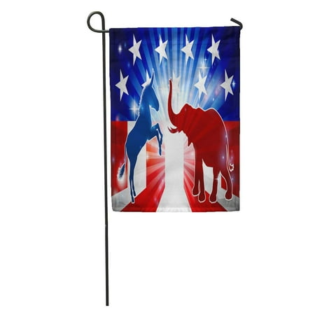 Elephant American Flag - LADDKE Elephant and Donkey in Silhouette Facing Off American Flag The Garden Flag Decorative Flag House Banner 12x18 inch