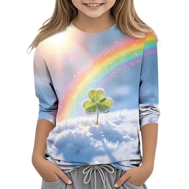 Tauxra Chandail de la Saint-Patrick pour Adultes, T-Shirt à Manches 3/4 Imprimé Col Rond, T-Shirt Graphique Trèfle Décontracté à Manches Longues pour Activités Festives
