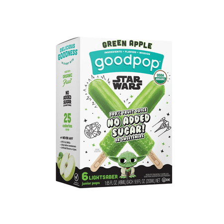 Good Pop, No Sugar Added, Star Wars Green Apple Junior Pops, Net Wt 9.9 fl oz Carton Box (Frozen)