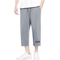 thumbnail image 2 of asjyhkr Mens Capri Pants Cotton Linen Elastic Waist Drawstring Casual Beach Pants with Pockets Summer, 2 of 6