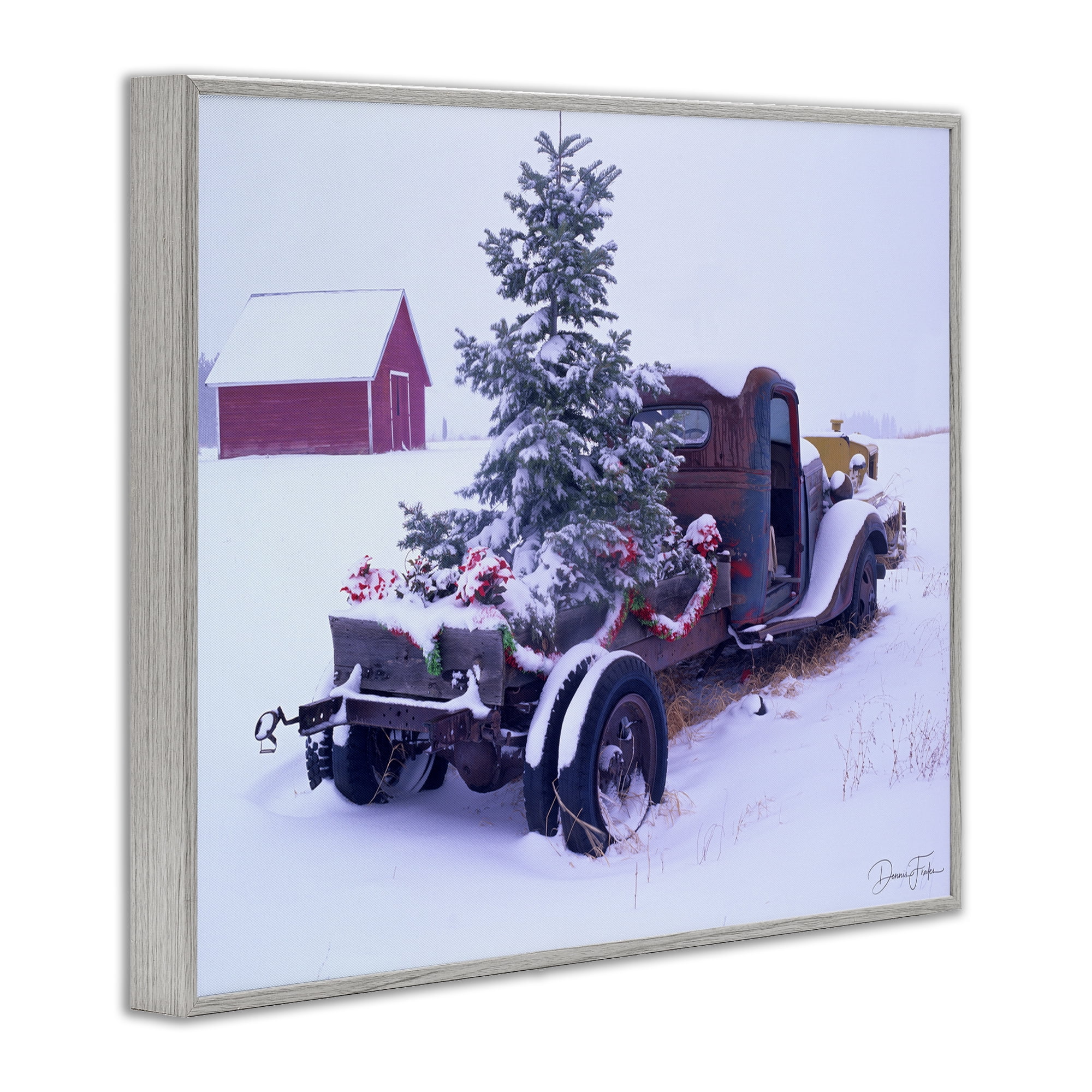 Stupell Industries Christmas Tree Truck Holiday Painting Gray Framed Art Print Wall Art, 30 x 24