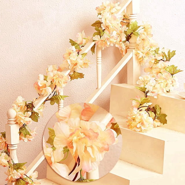 2 piezas x 1,8 cm - Guirnalda colgante de flores artificiales color champán con forma de flor de cerezo, hojas de vid, valla familiar, valla para jardín, boda, decoración navideña