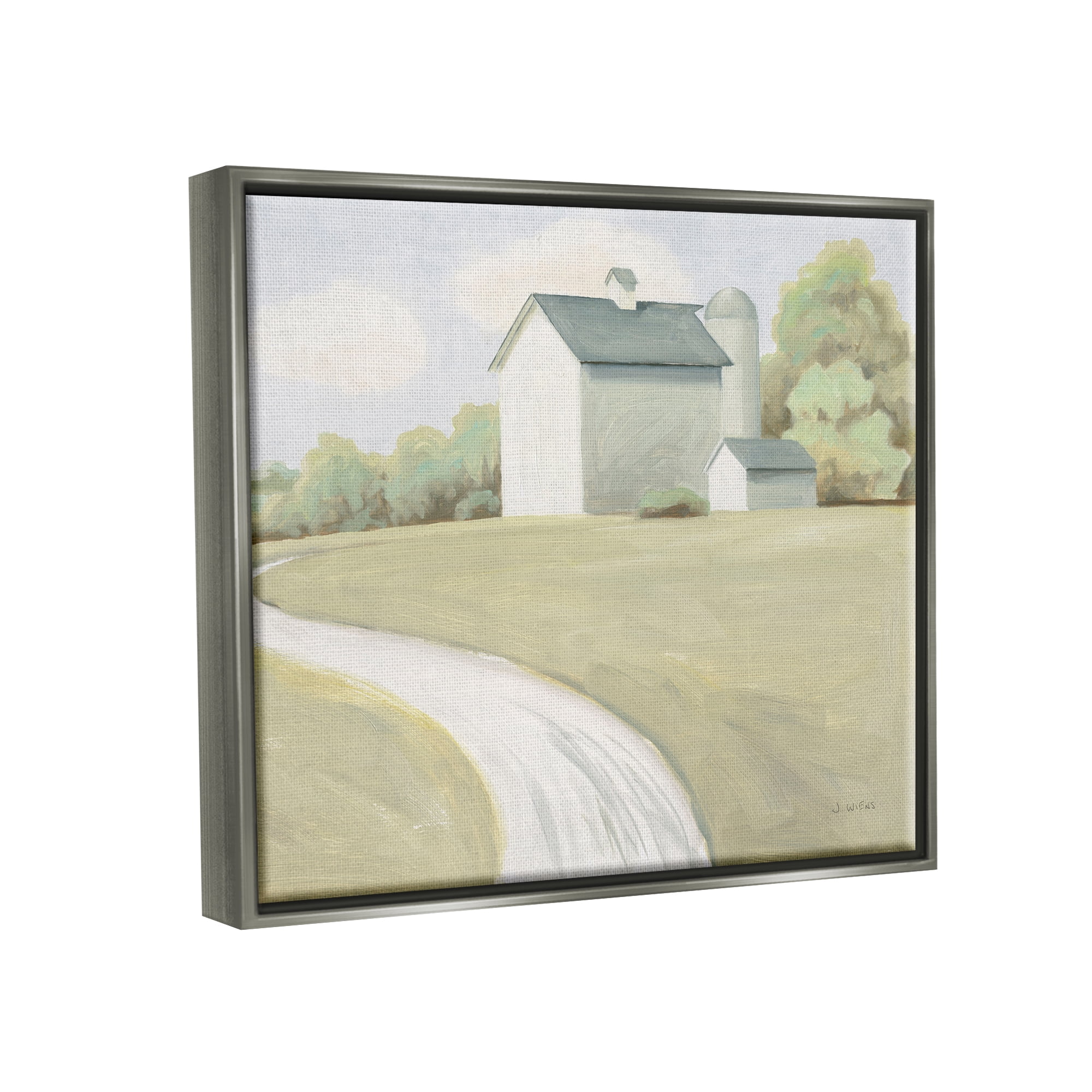Stupell Industries Country Path to Barn Nature Painting Gray Floater Framed Art Print Wall Art, 31 x 25