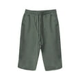 thumbnail image 4 of Dwellite Plus Size Bermuda Shorts for Women Knee Length Cotton Linen Elastic Waist Drawstring Shorts Summer Loose Capri Pant Green XL, 4 of 7