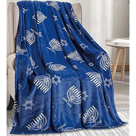 FAITH, HOPE, LOVE HOME DÉCOR Maccabbee Collection Microplush Holiday Throw Blanket (60" x 50") - Hanukkah Menorah