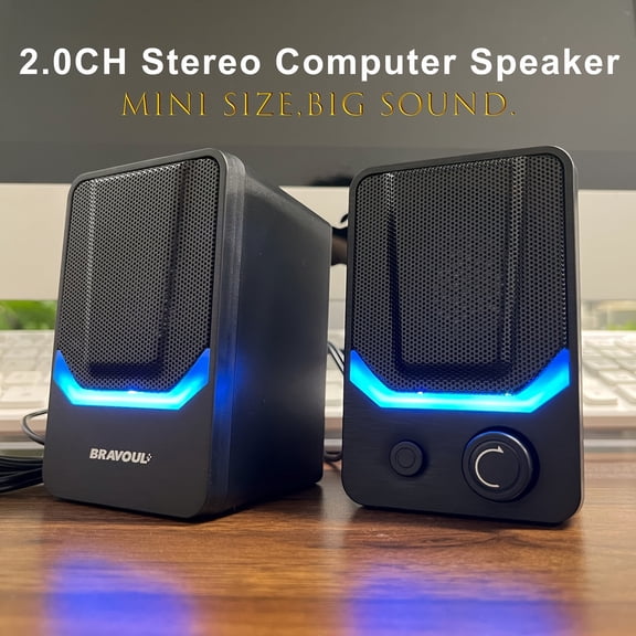2.0-Channel Mini Computer Speaker with RGB Lighting, USB Powered, Compact for Gaming, Movies & Workstations, PC/Laptop Speakers ‌ ‌   (Black)