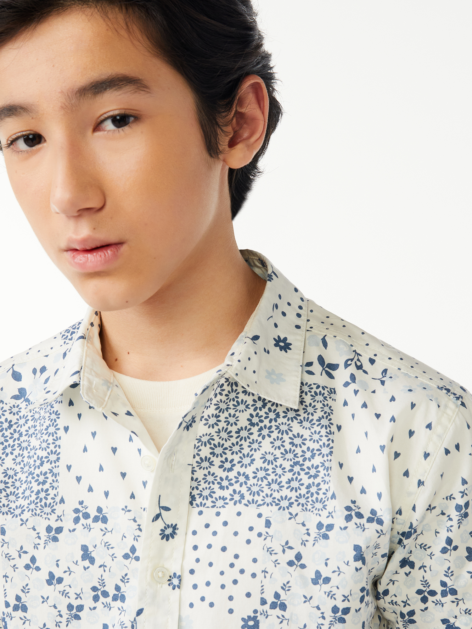 Free Assembly Boys Floral Print Button Down Shirt, Sizes 4-18 - image 4 of 5