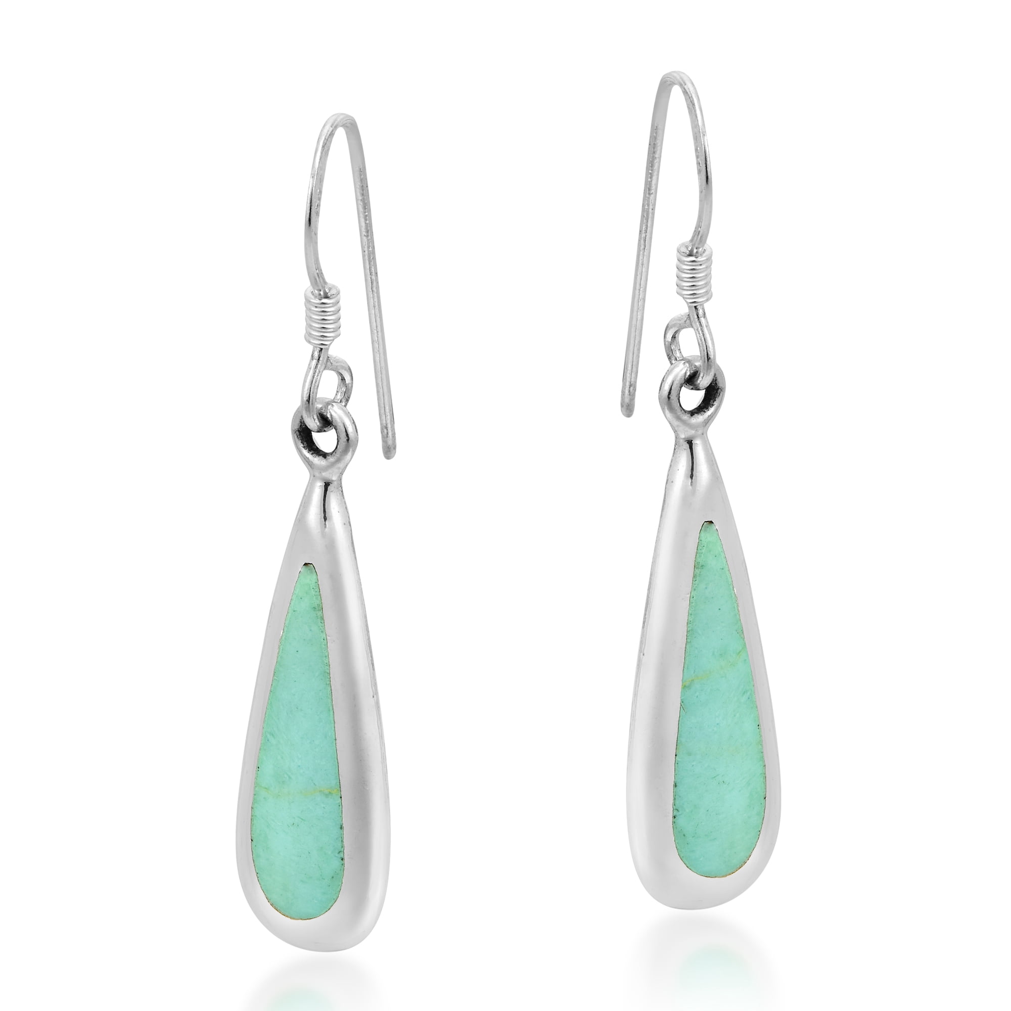 AeraVida Teardrops Sterling Silver Inlaid Reconstructed Green Turquoise Dangle Earrings for Female Evening Event