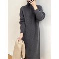 thumbnail image 3 of Women'S Elegant Long Sleeve Lapel Knitted Fall Winter Over-The-Knee Sweater Dress with Zipper Grey One Size, 3 of 8