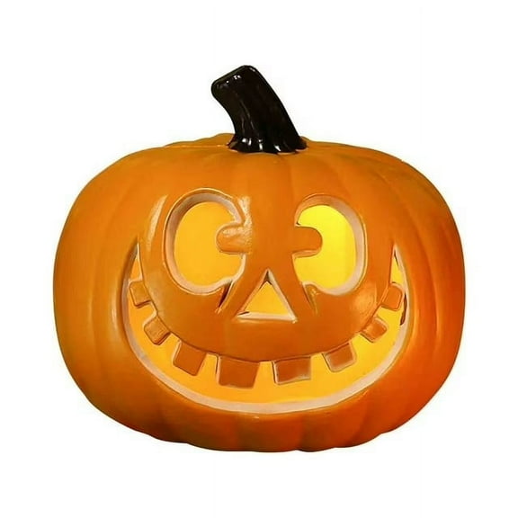 Ceramic Halloween Pumpkin Lantern with LED Light, 8-Inch Hand-Painted Jack-O'-Lantern for Indoor Decoration