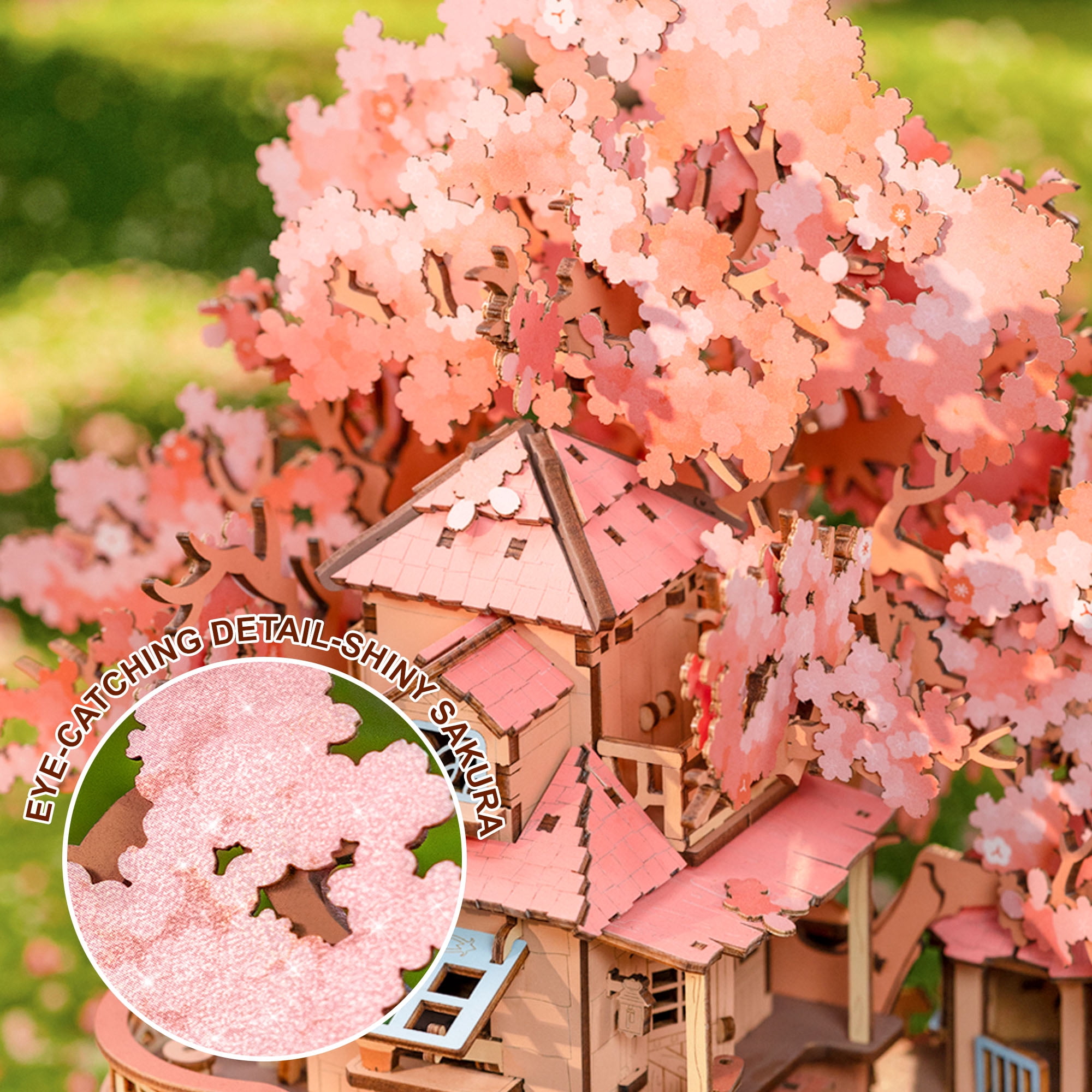 ROBOTIME Sakura Tree Wooden 3D Puzzle,Cherry Blossom Model Building Sets,Tiny House Craft Kits for Bookshelf Decor,Gifts for Adults Teens