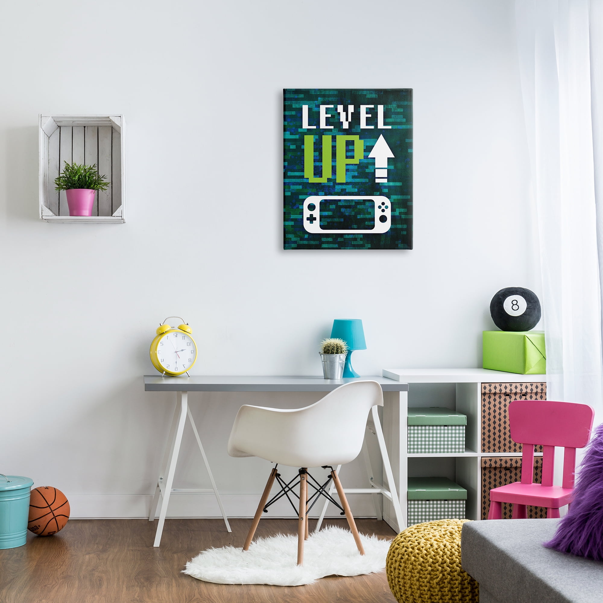 Stupell Industries Level Up Video Gaming Pixel Text Design Graphic Art Gallery Wrapped Canvas Print Wall Art, Design by Victoria Barnes
