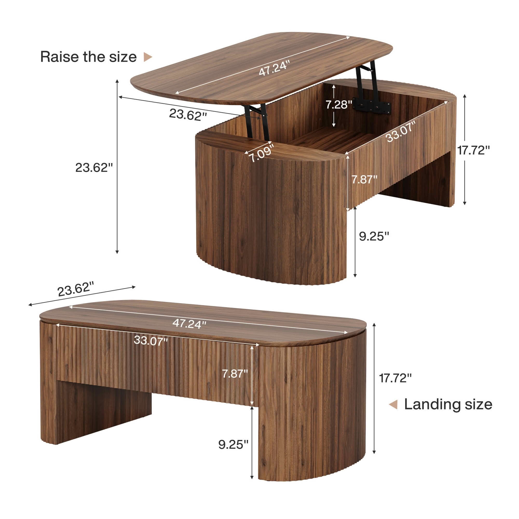 MAYEETY 47 Inch Lift Top Coffee Table Hidden Storage Shelf Living Room Table