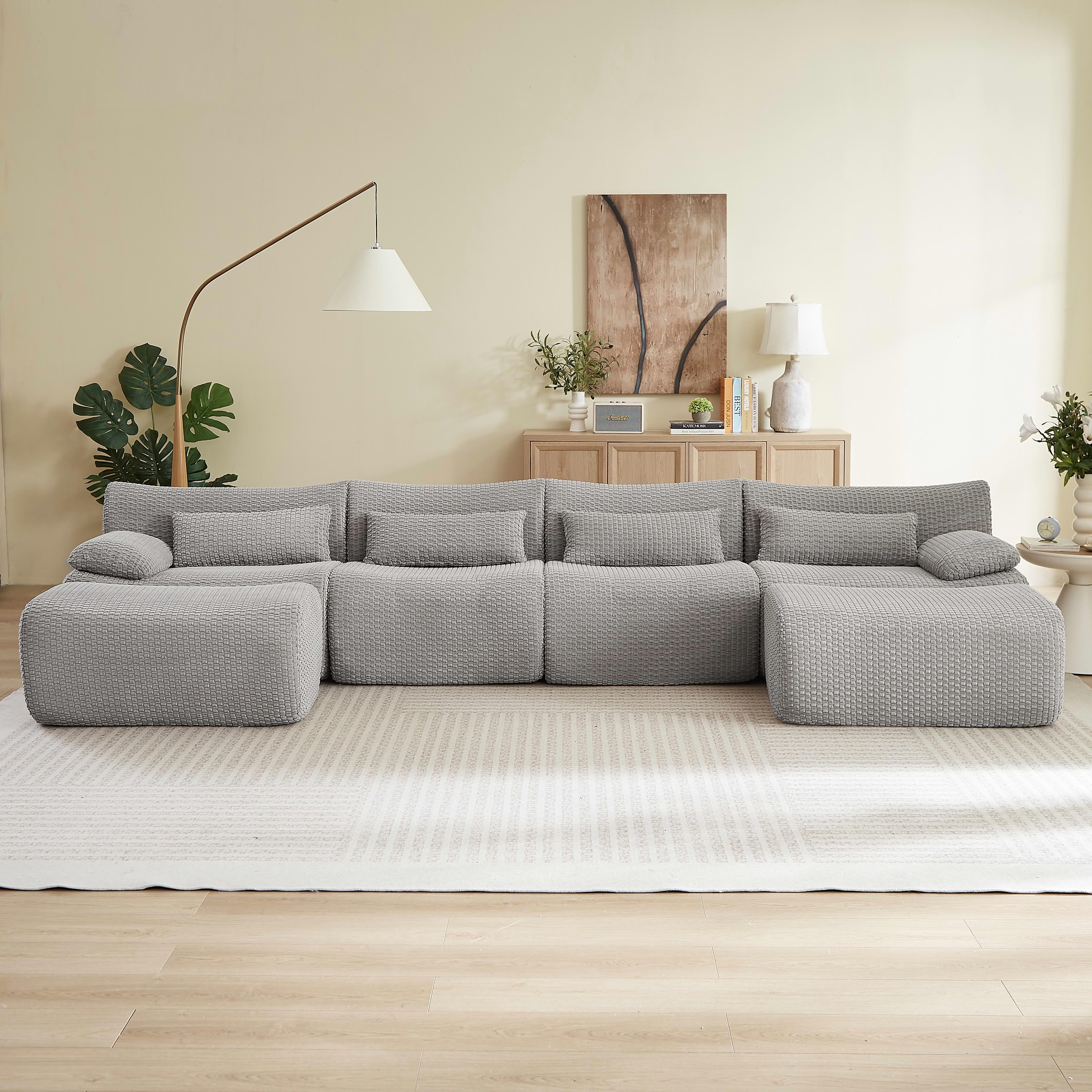 MAYEERTY Oversized Corduroy Cloud Sectional Sofa, Modular U-Shape, Minimalist for Living Room，No Assembly