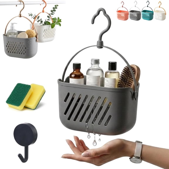 Portable Shower Caddy Hanging Shower Basket Organizer with Hook for Bathroom, Dorm, Gym, Travel, Plastic Hanging Shower Caddy Portable Storage Tote Box Bin, Shower Caddy Portable Basket (Gray)