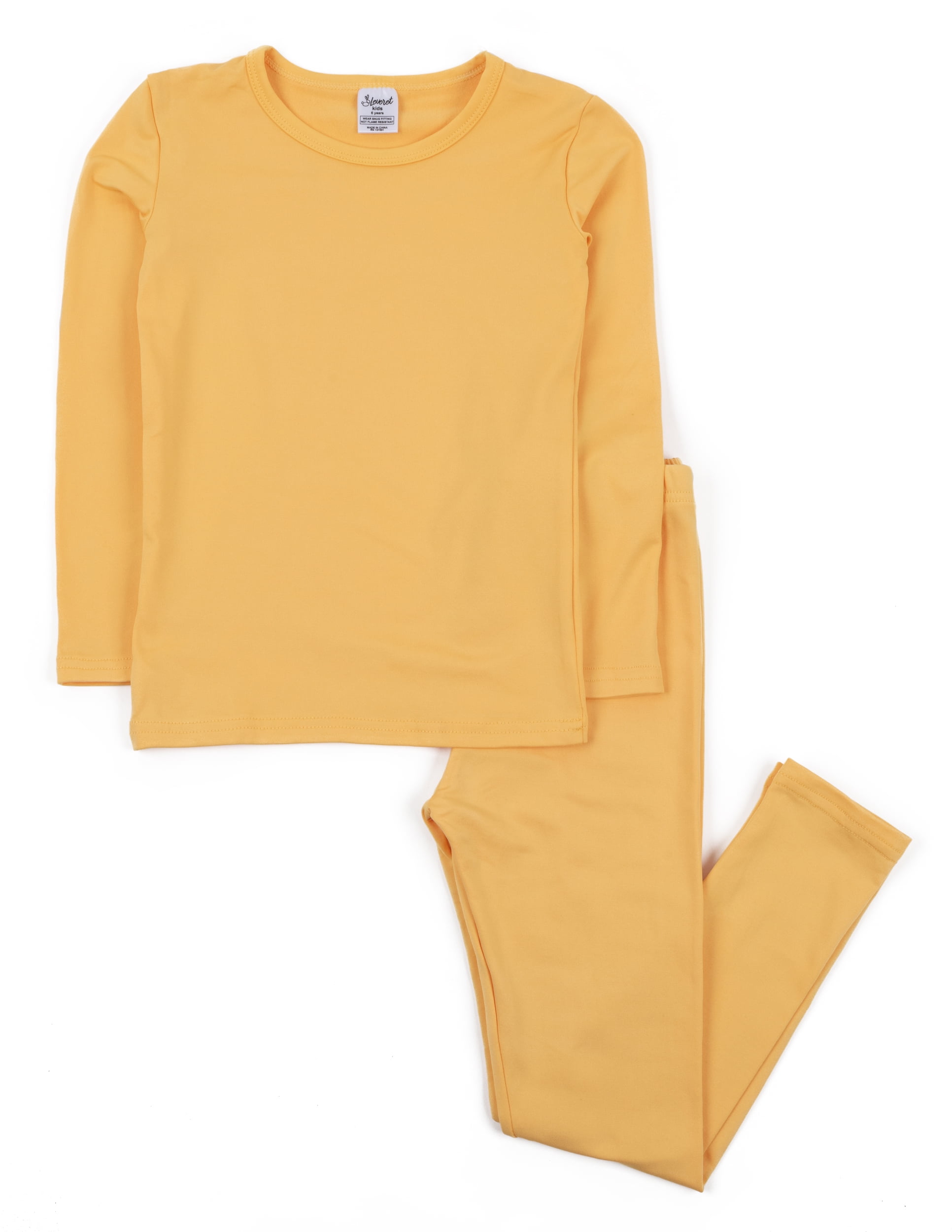Leveret Kids Two Piece Cotton Thermal Pajamas Solid Yellow 14 Year