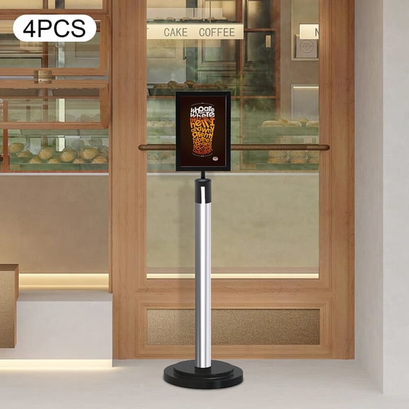 Wildnix Set of 4 Stanchion Sign Holders with A4 Letter Size Frame, Durable Iron Construction, Easy to Assemble, for Business and Event Displays