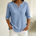 thumbnail image 2 of Womens Soft Basic T Shirt Summer Tops Short Sleeve Button down V Neck Tees Casual Work Outfits Everyday Wear by Yigetop Light blue XL, 2 of 7