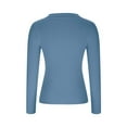 thumbnail image 5 of QUNYINEY Blue Womens Shirts V-Neck Solid Long Sleeve Casual Tops Pullover Drop Shoulder Ribbed Slim T-Shirts, 5 of 6