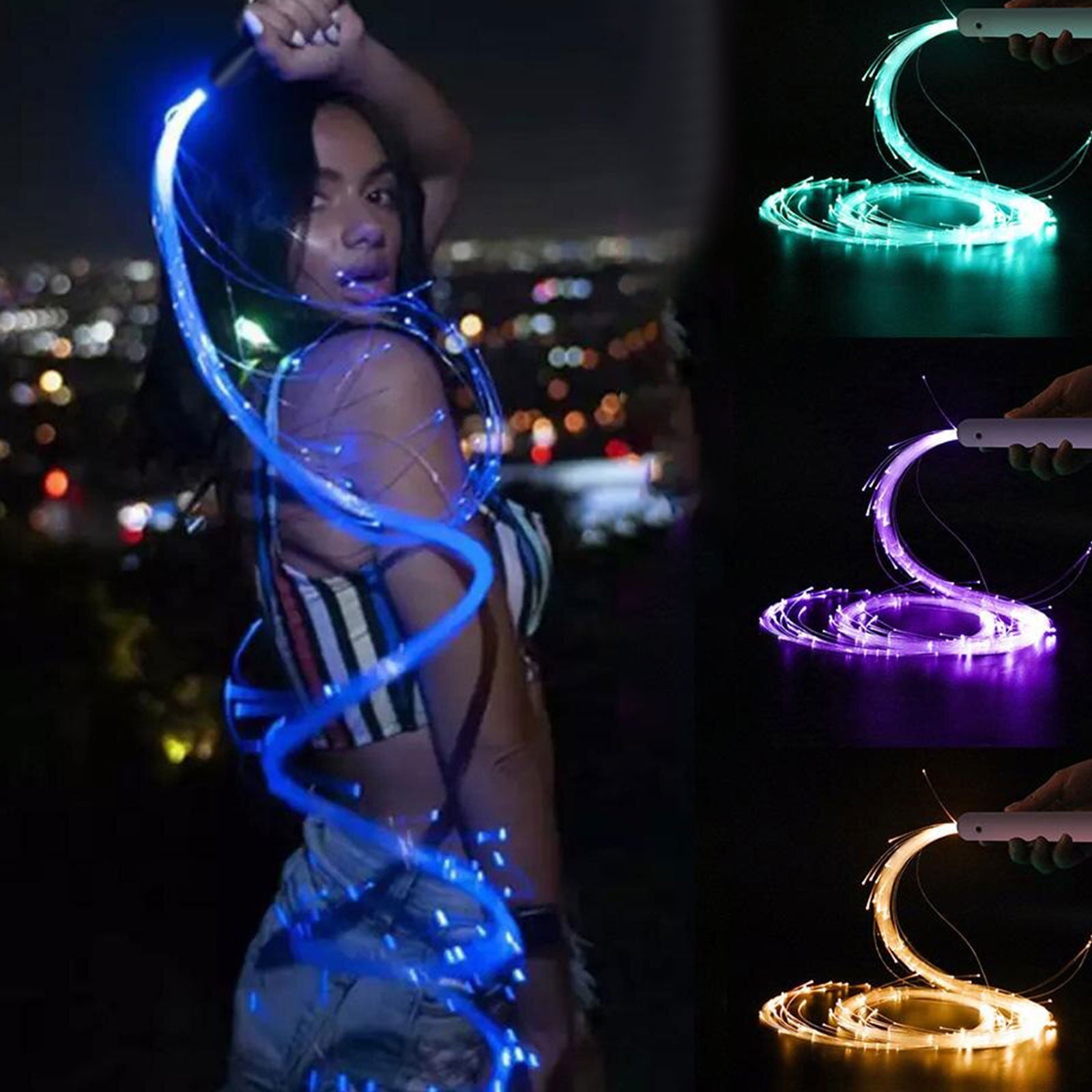 Battery Powered LED Whip LED Optical Fiber Dance Whips 360° Swivel Whip