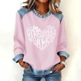 thumbnail image 2 of WTXUE Valentine's Day Tops Love Heart Graphic Print Long Sleeve Crewneck Shirts Patchwork Denim Pullover Sweatshirt Womens Holiday Sweatshirts Casual Sweatshirts Pullover Tops Purple 3Xl, 2 of 4