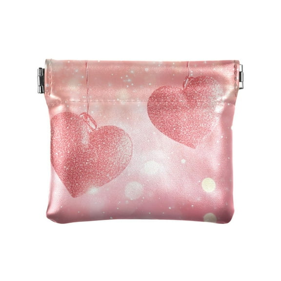 Leather Coin Wallet 4.33x3.74 Inch Portable Coin Wallet Coin Wallet Paper Wallet Card Wallet Storage Wallet Stylish and Sophisticated Valentine's Day Pink Hearts