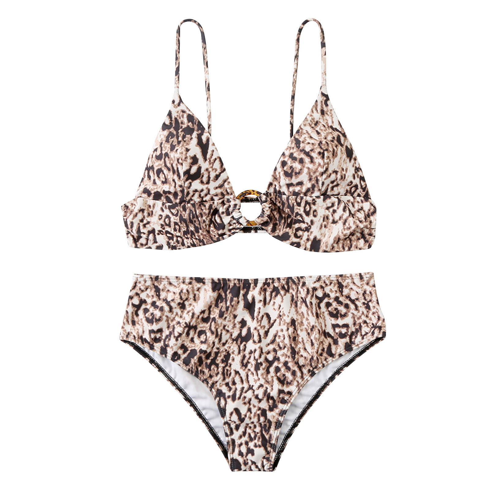 Miximx Women Sexy Bikini Set Leopard Print 3 Point Bikini High Cut Spaghetti Straps Swimwear