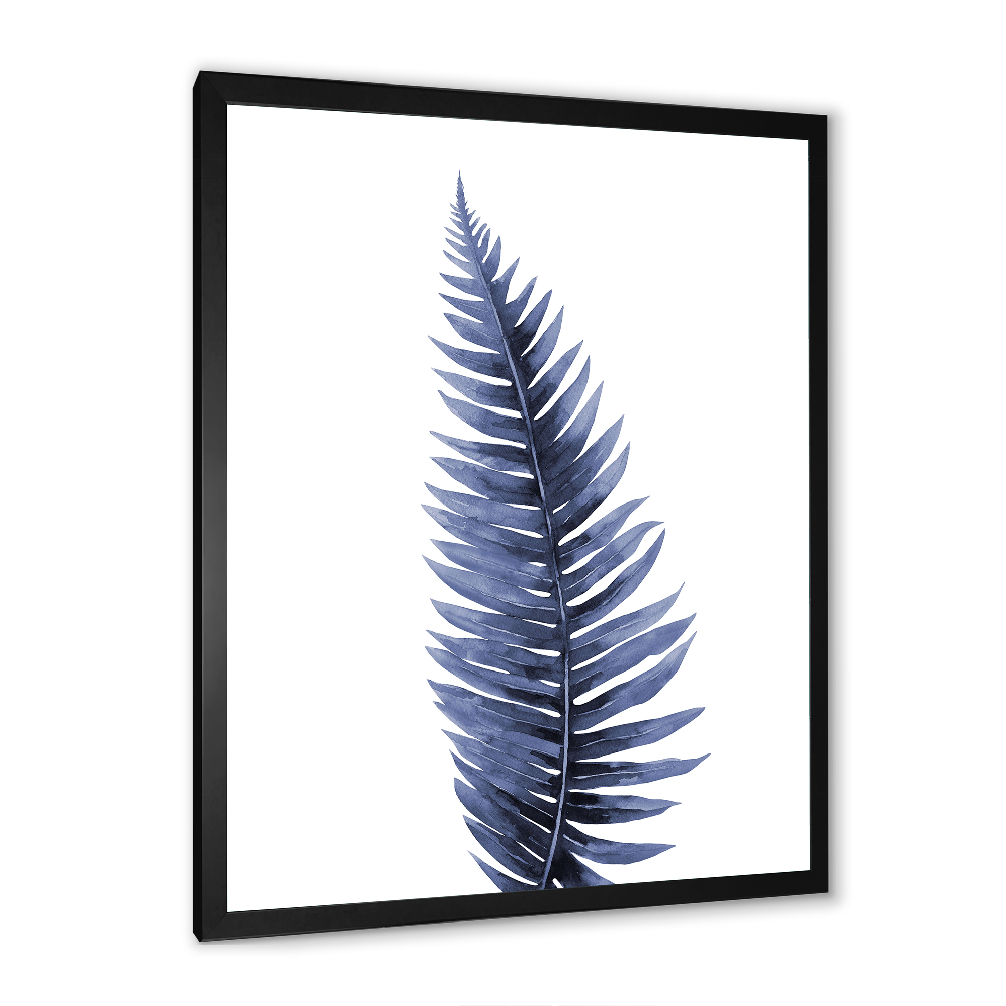 Designart 'Tropical Blue Watercolour Leaves On White' Bohemian & Eclectic Framed Art Print