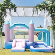 Doctor Dolphin Bounce House with Slide for Backyard Dreamy Inflatable Bouncy Castle with Air Blower,Ball Pit,Basketball Hoop,Ring Toss Game,Dart Game,Punching Bag for Kids 3-12 Years