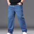 thumbnail image 6 of RongHuan Mens Big and Tall Jeans Loose Fit Elastic Waisted Denim Pants Straight Leg Solid Color Trousers Drawstring Sweatpants, 6 of 9