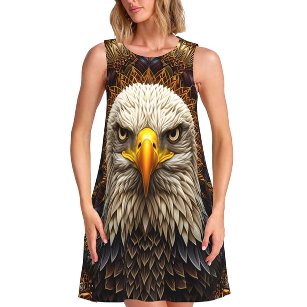 Balery Vintage Pattern Bald Eagle Vestidos de verano para mujer con estampado: vestido holgado sin mangas, vestido playero informal y cómodo para días calurosos.