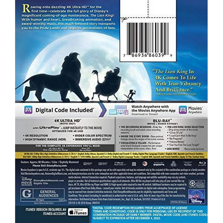 Disney's The Lion King - 4K Ultra HD, Blu-ray & Digital Code