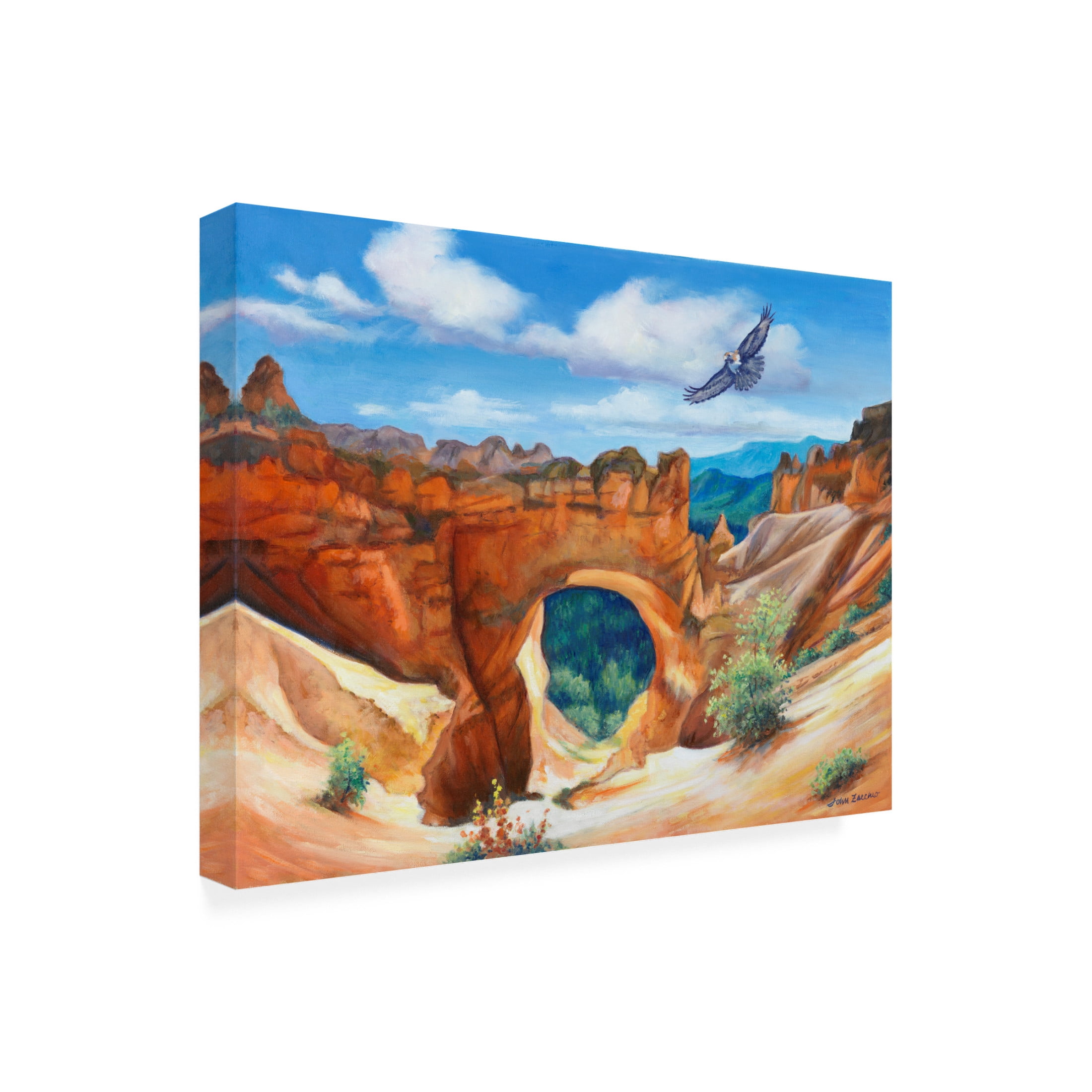 Canvas Wall Art - John Zaccheo 'Hawk Over Bryce Canyon' Wall Art for Living Room, Bedroom, or Office Décor by Trademark Fine Art - 19 x 14 Inches
