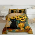 thumbnail image 3 of Manfei Kawaii Pet Kitten Queen Comforter Set,Rustic Flower Sunflower Bedding Sets,Retro Oil Painting Bedding Comforter Set For Girls Teens,Luxury Bedroom Decor Reversible,3pcs, 3 of 9