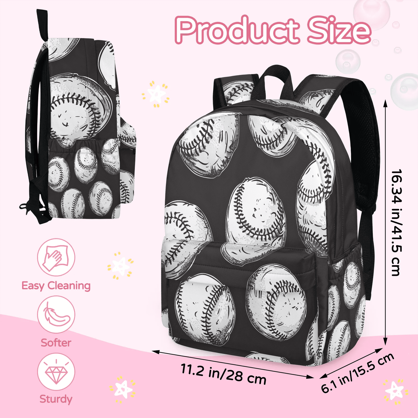 Herdesigns Baseball Backpack for Men Women, Lightweight Laptop Backpack 16.3 Inch American Sports Casual Daypack for Travel Work Commuter