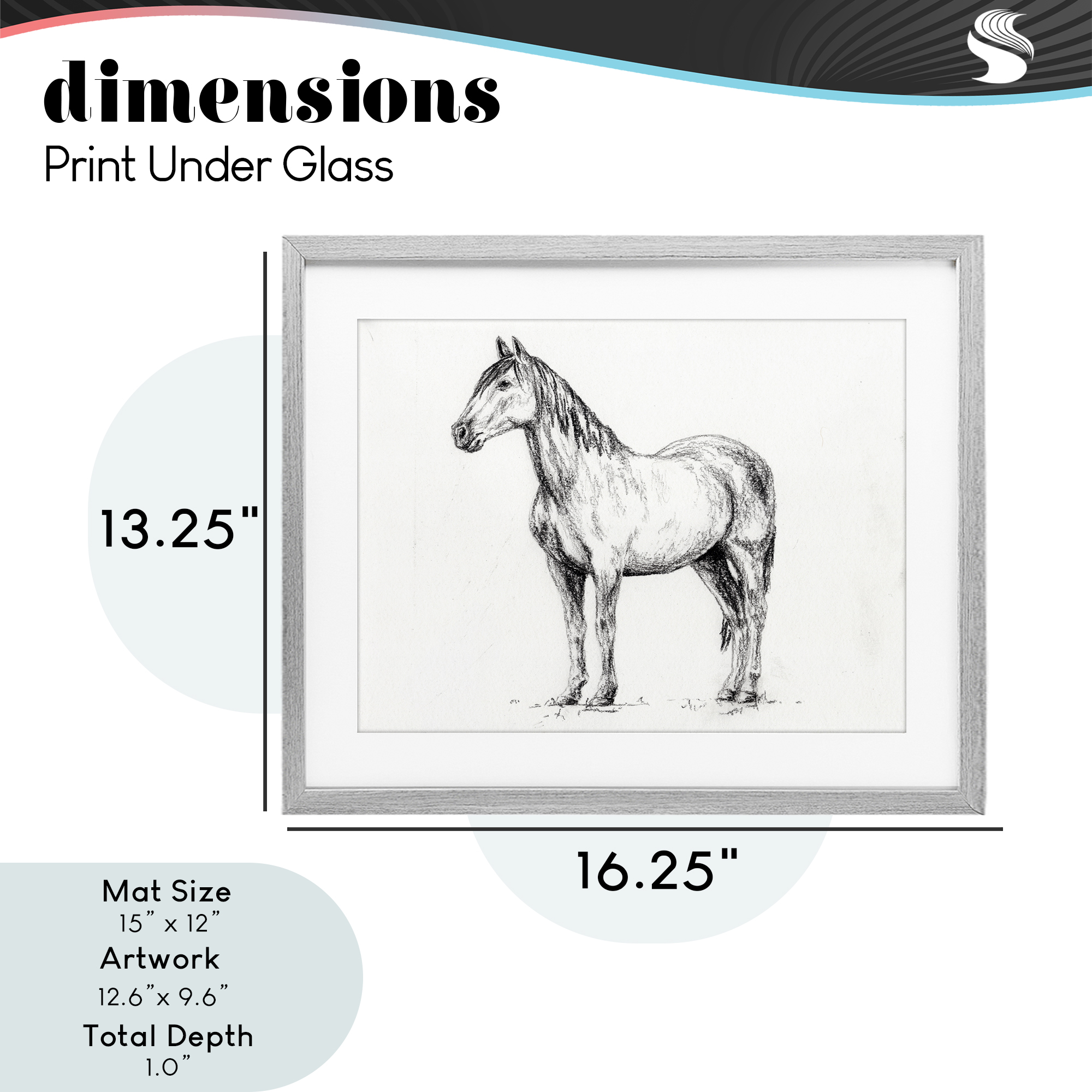 Stupell Industries Horse In Charcoal Gray Framed Print Under Glass, design by Leah Noel Art