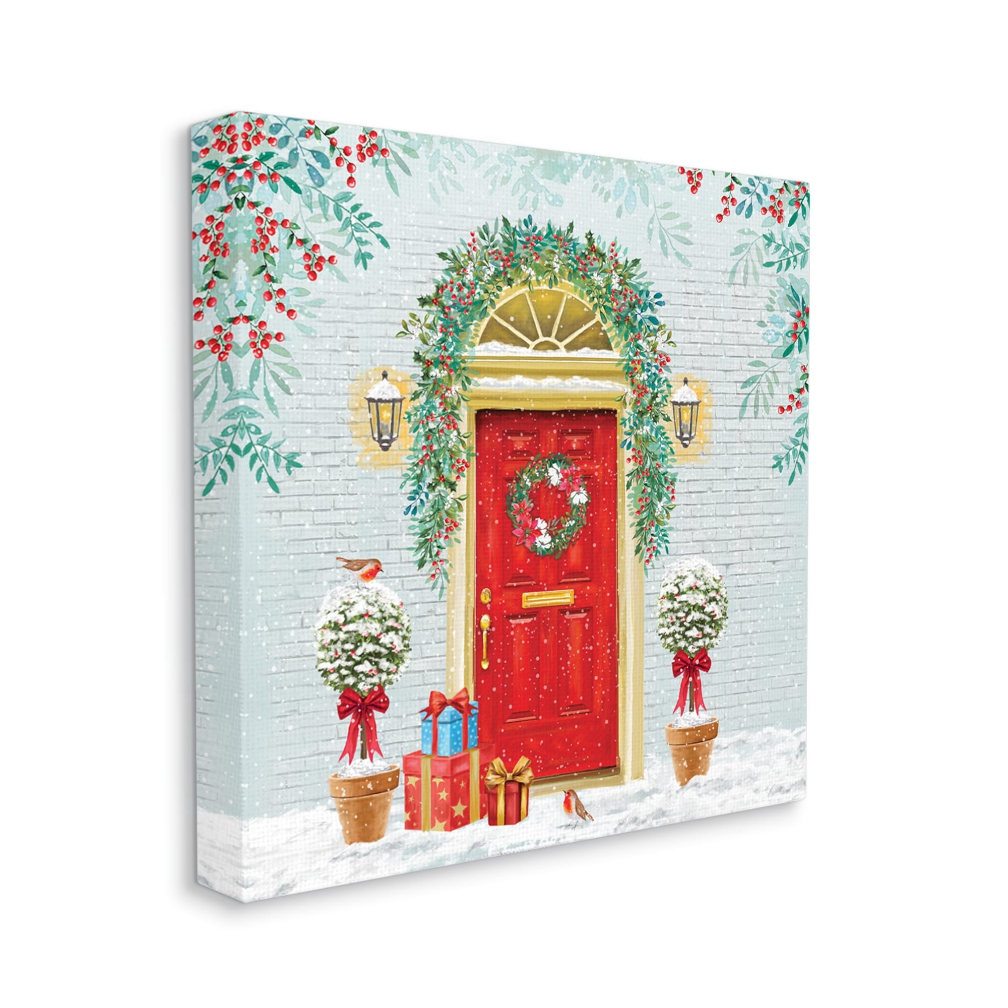 Stupell Industries Winter Doorway Christmas Gifts Holiday Painting Gallery Wrapped Canvas Print Wall Art