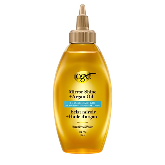 OGX Mirror Shine + Argan Oil Pre-Wash Hair Gloss, Smoothing Rinse Out Treatment for 48 Hours of Glossy Shine* & Nourishing Repair, Lightweight Hair Oil Mends Split Ends***