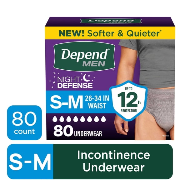Depend Night Defense Incontinence Underwear for Men, Adult Diapers, S/M, 80 Count